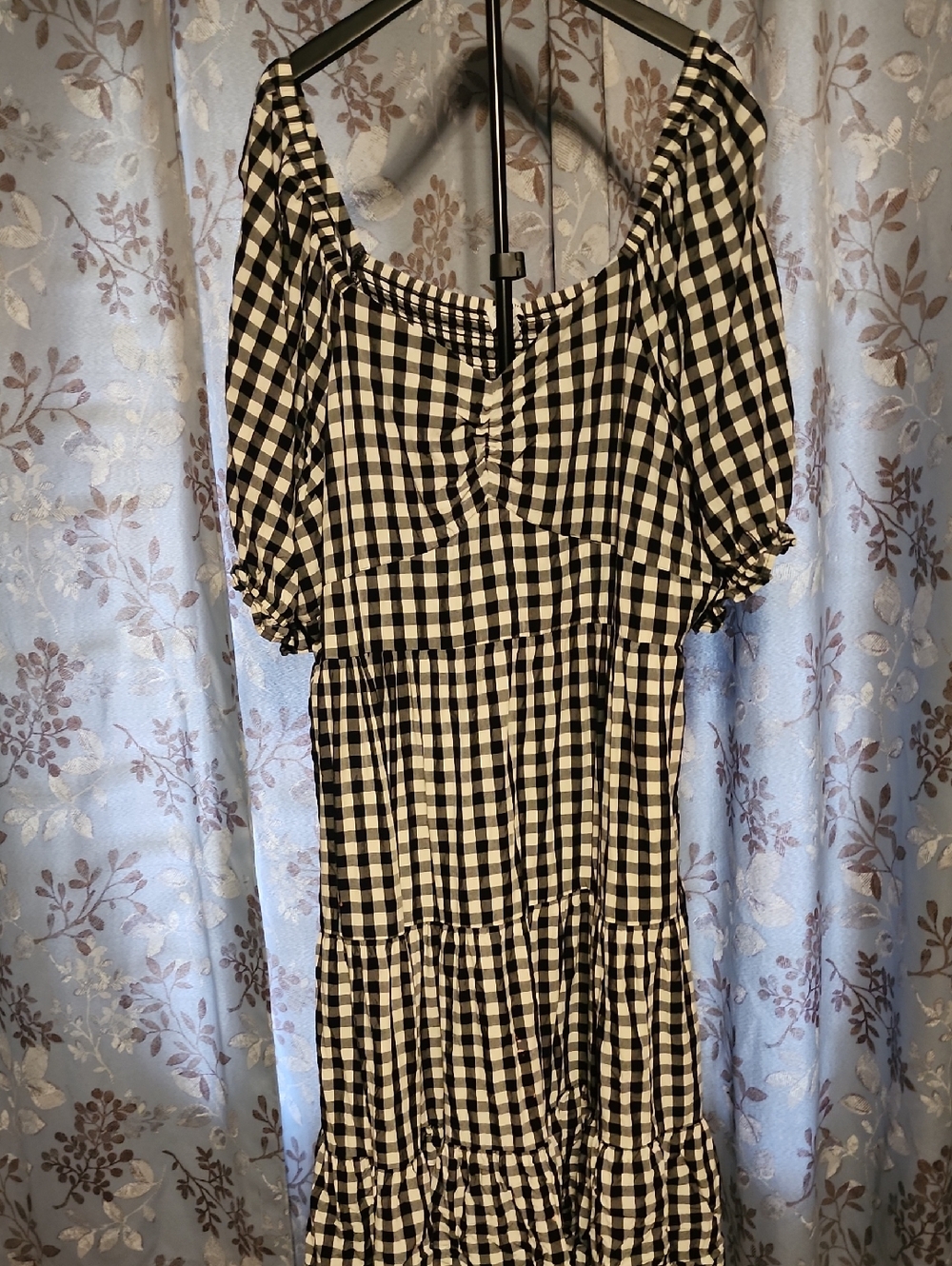 Black and White Gingham Tiered Midi Dress